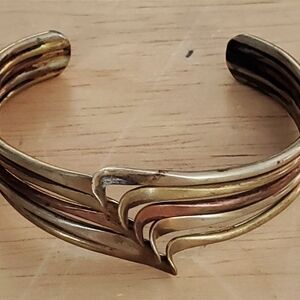 Sterling Silver, Brass And Copper Mexico  Cuff Bracelet